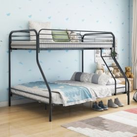 Twin-Over-Full Metal Bunk Bed, Heavy Duty Bunk Bed,Easy Assembly With Enhanced Upper-Level Guardrail, White (Color: Black)