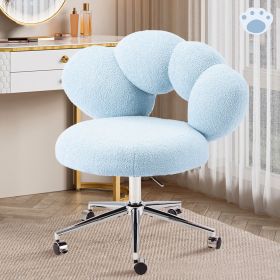 Armless Desk Chair Teddy Fabric Vanity Chair With Wheel (Color: Blue)