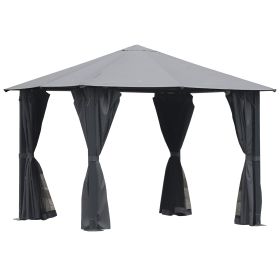 10'x10' Covered Gazebo, Outdoor Patio Gazebo With Mesh Sidewalls And Privacy Curtains, Canopy Pergolas In Black (Color: Black)