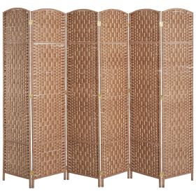 6 Panel Wicker Room Divider 6' Tall Privacy Screen Natural (Color: Brown)